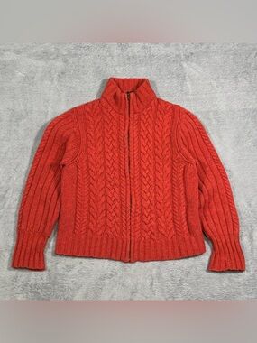 Valerie Stevens Cable Knit Zip Cardigan Womens Sweater L Orange Lambswool Boho